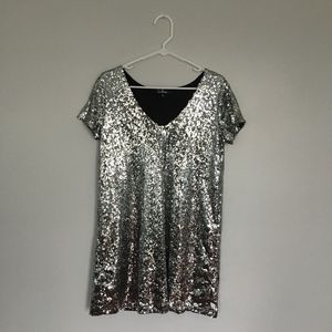 Lulus - Sequin Shift Dress in Silver